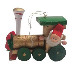 Wooden Train Christmas Ornament Santa Claus Vintage Elf Holiday Decor Wood Xmas